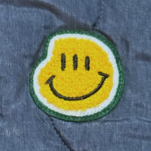 Guelenkke Puffer Bomber Jacket Mens Navy 3 Eyed Smiley Face Patch Streetwear M - Picture 4 of 7